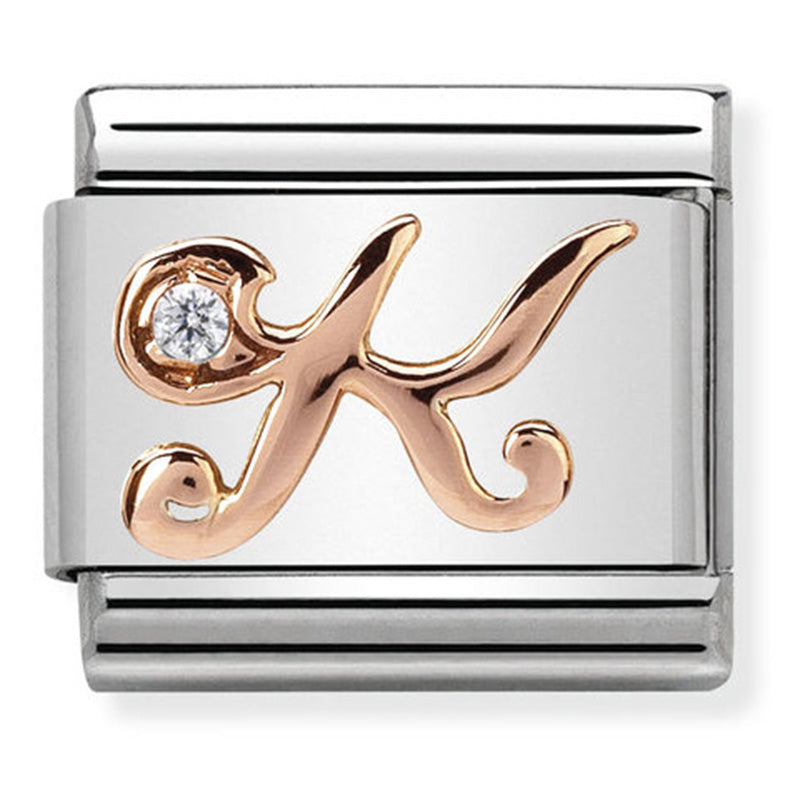 Rose Gold Letter "K" with Cubic Zirconia Link