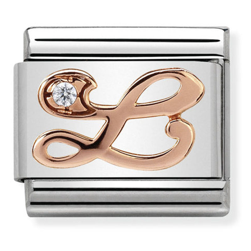 Rose Gold Letter "L" with Cubic Zirconia Link