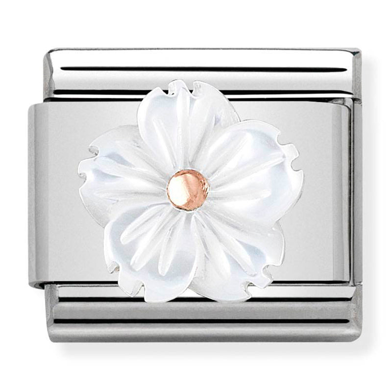 White Flower with Mother of Pearl Link
