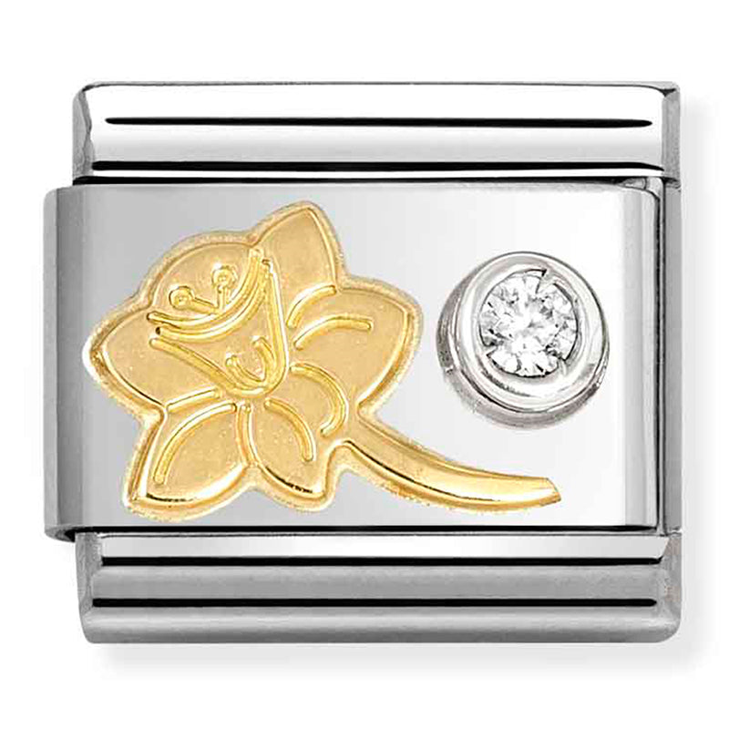Gold Daffodil with White Cubic Zirconia Link
