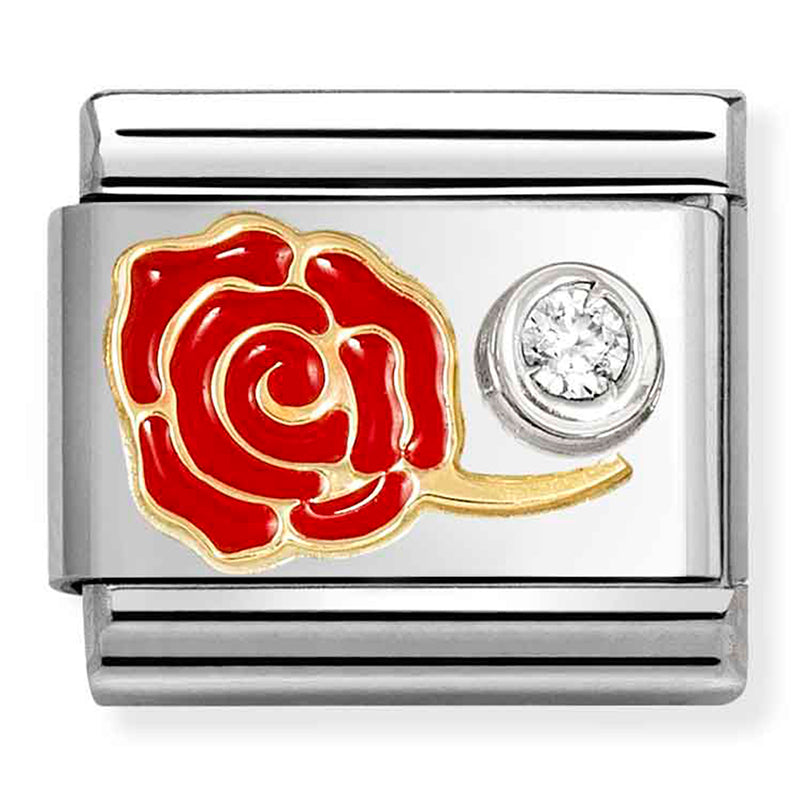 Red Rose with White Cubic Zirconia Link