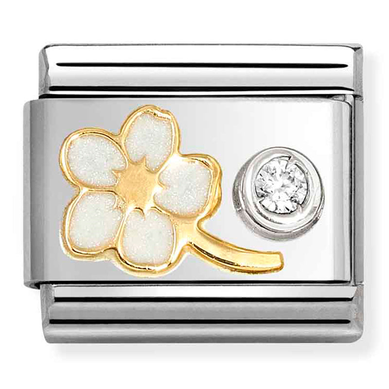Gold with White Forget Me Not and Cubic Zirconia Link