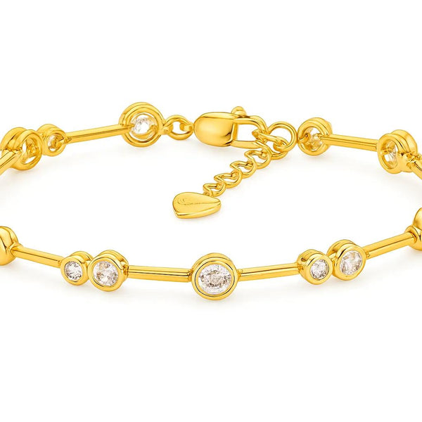 Sterling Silver Bezel-Set White CZ Bar Bracelet with Gold Plating