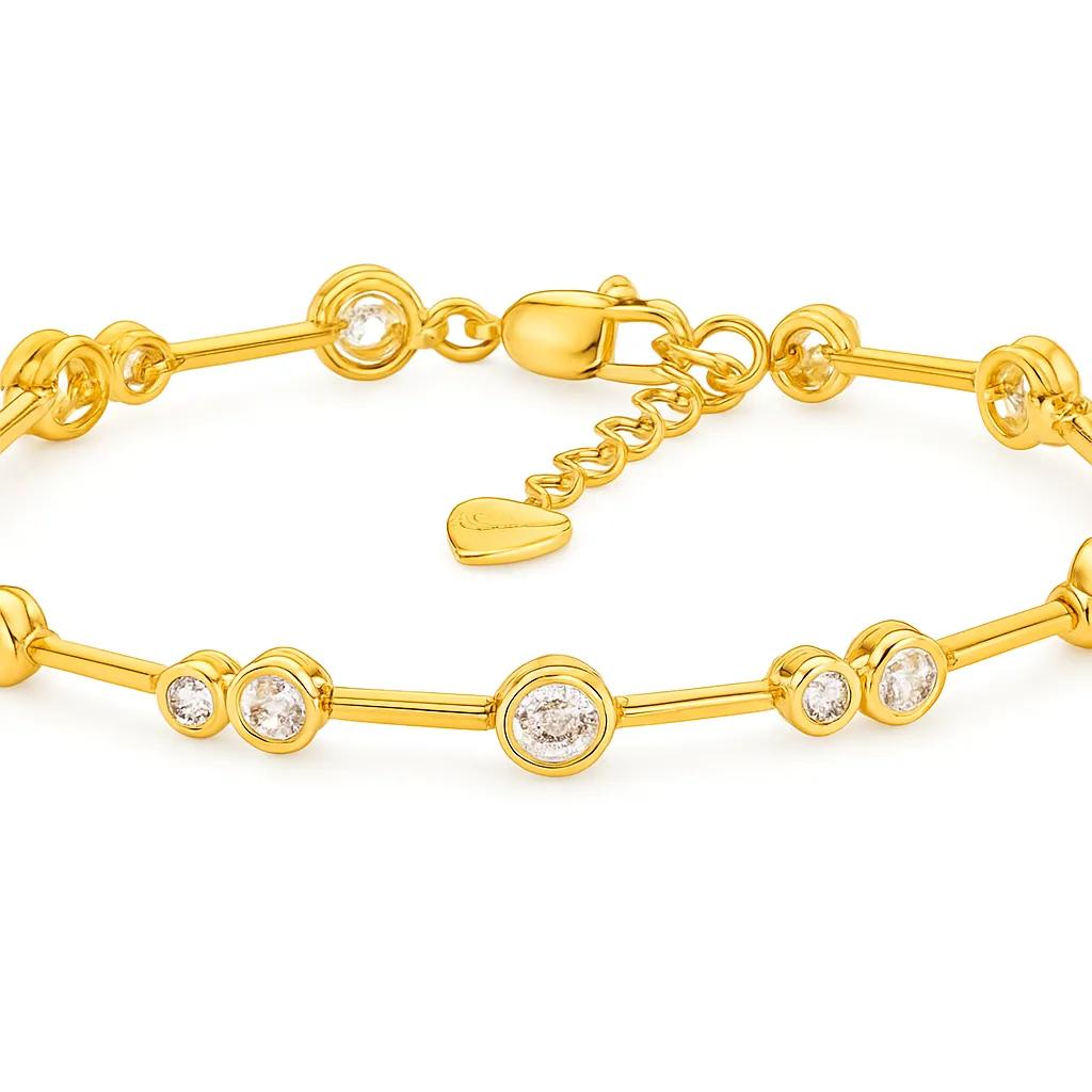 Sterling Silver Bezel-Set White CZ Bar Bracelet with Gold Plating