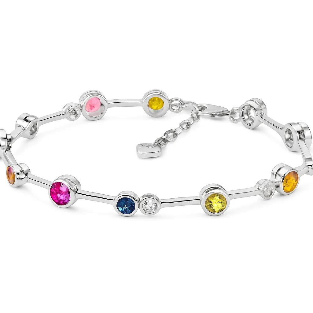 Sterling Silver Bezel-Set Multi-Colour CZ Bar Bracelet