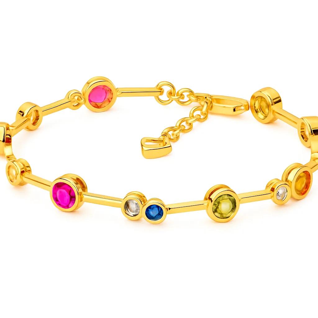Sterling Silver Bezel-Set Multi-Colour CZ Bar Bracelet with Gold Plating