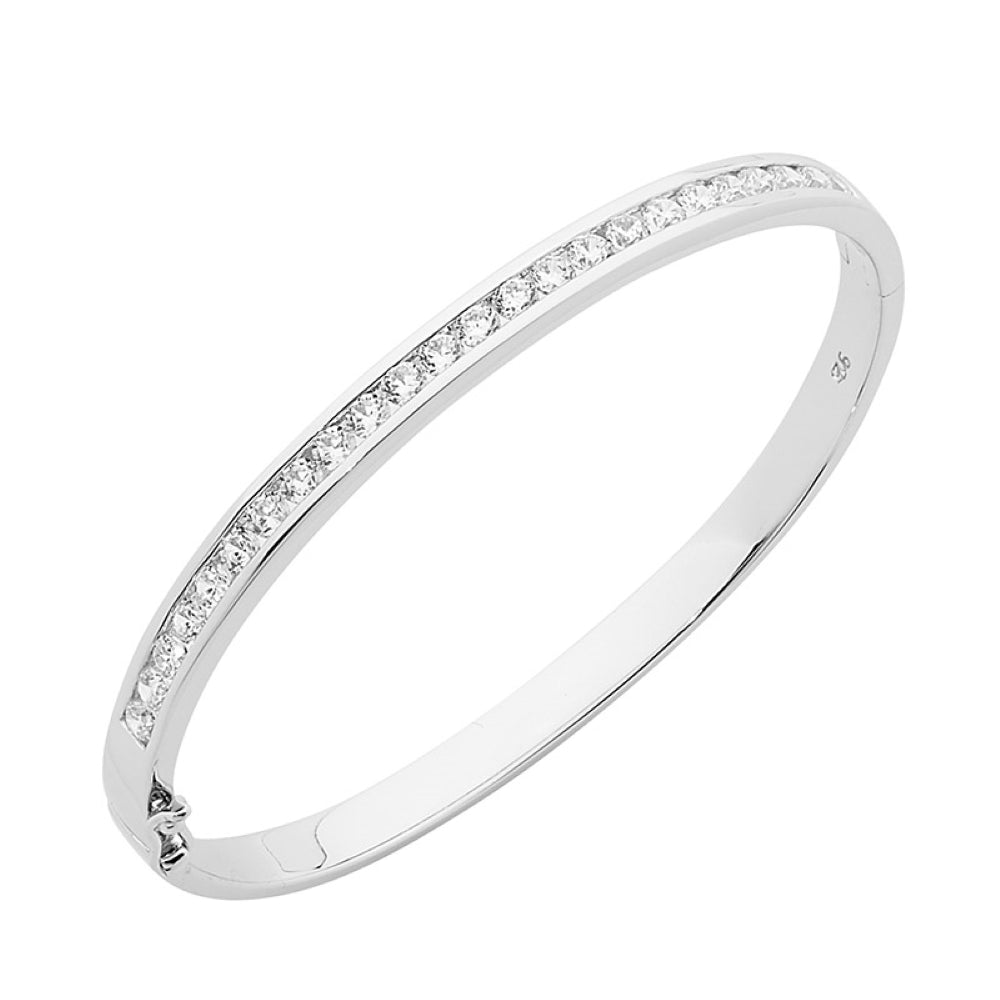 Sterling Silver and Cubic Zirconia Channel Set Hinge Bangle