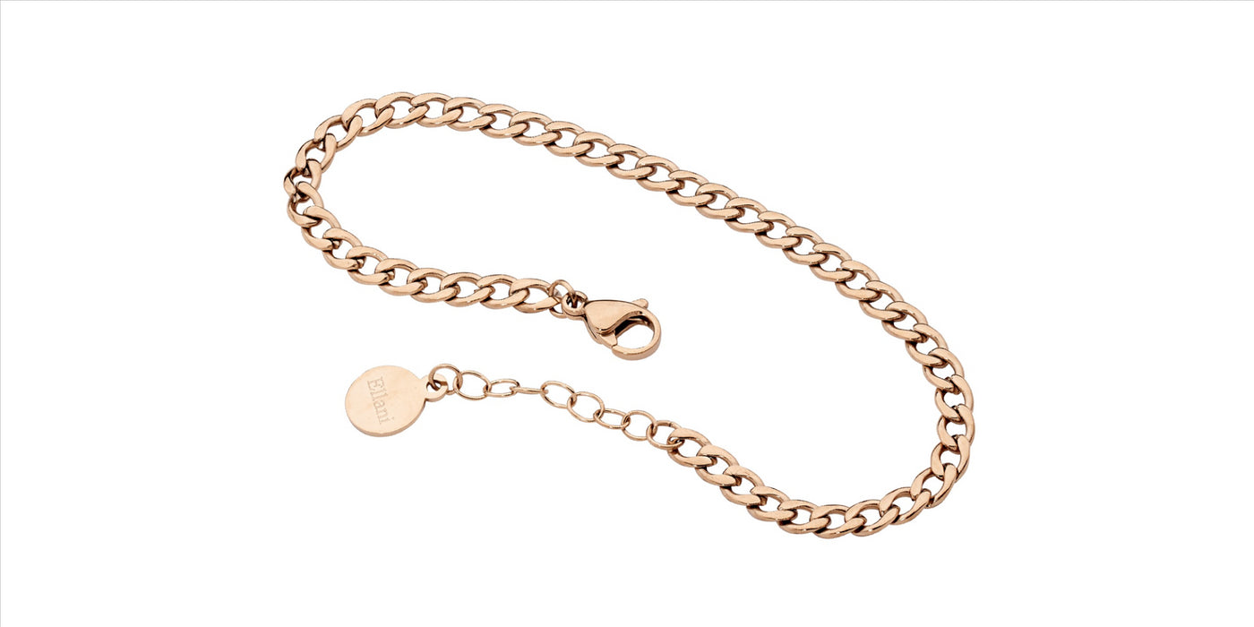 Stainless Steel Rose Gold Plated Curb Chain Bracelet - 17cm + extension