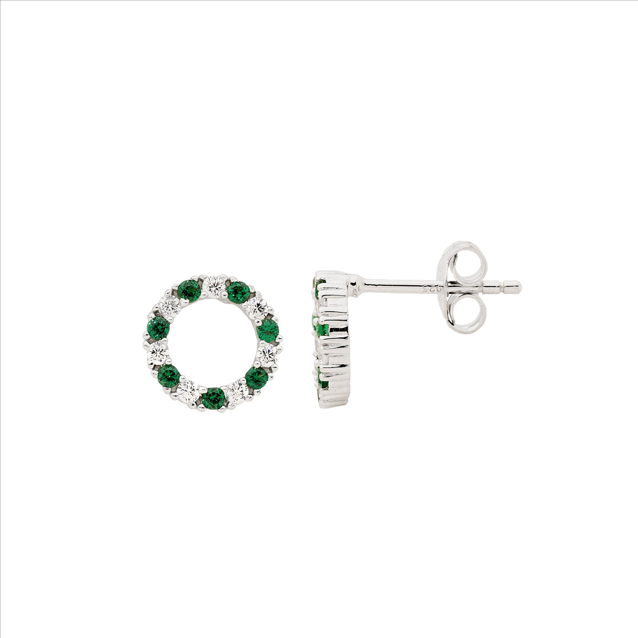 Green Cubic Zirconia Open Circle Earrings