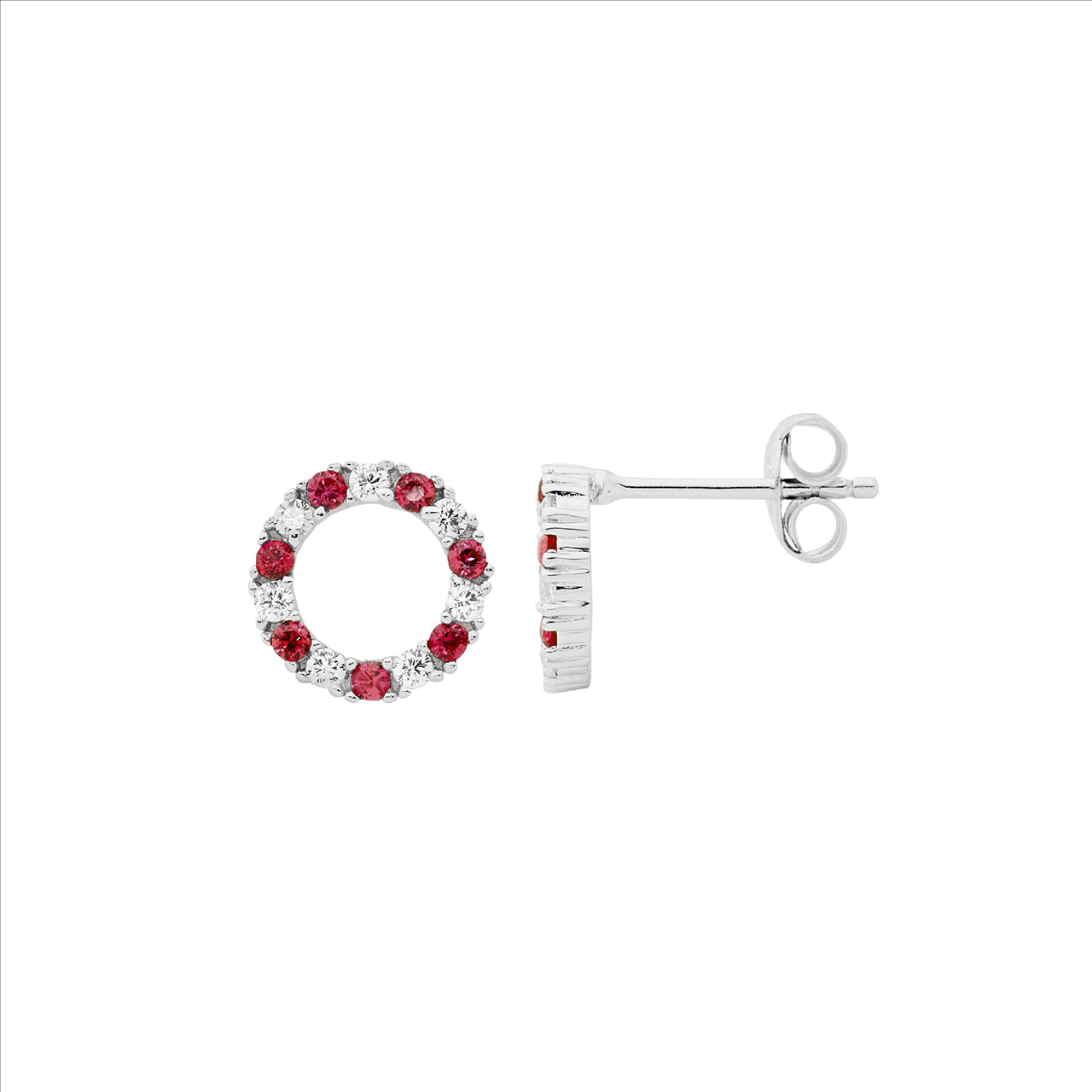 Red Cubic Zirconia Open Circle Earrings