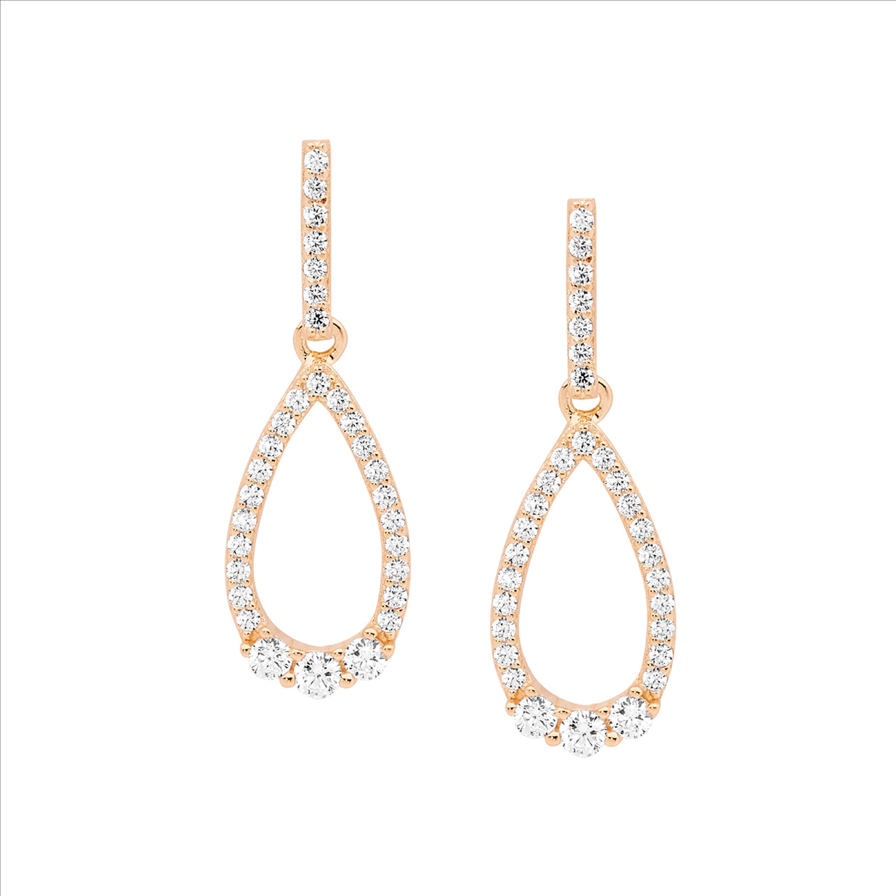 White Cubic Zirconia Tear Drop Earrings Rose Gold Plated