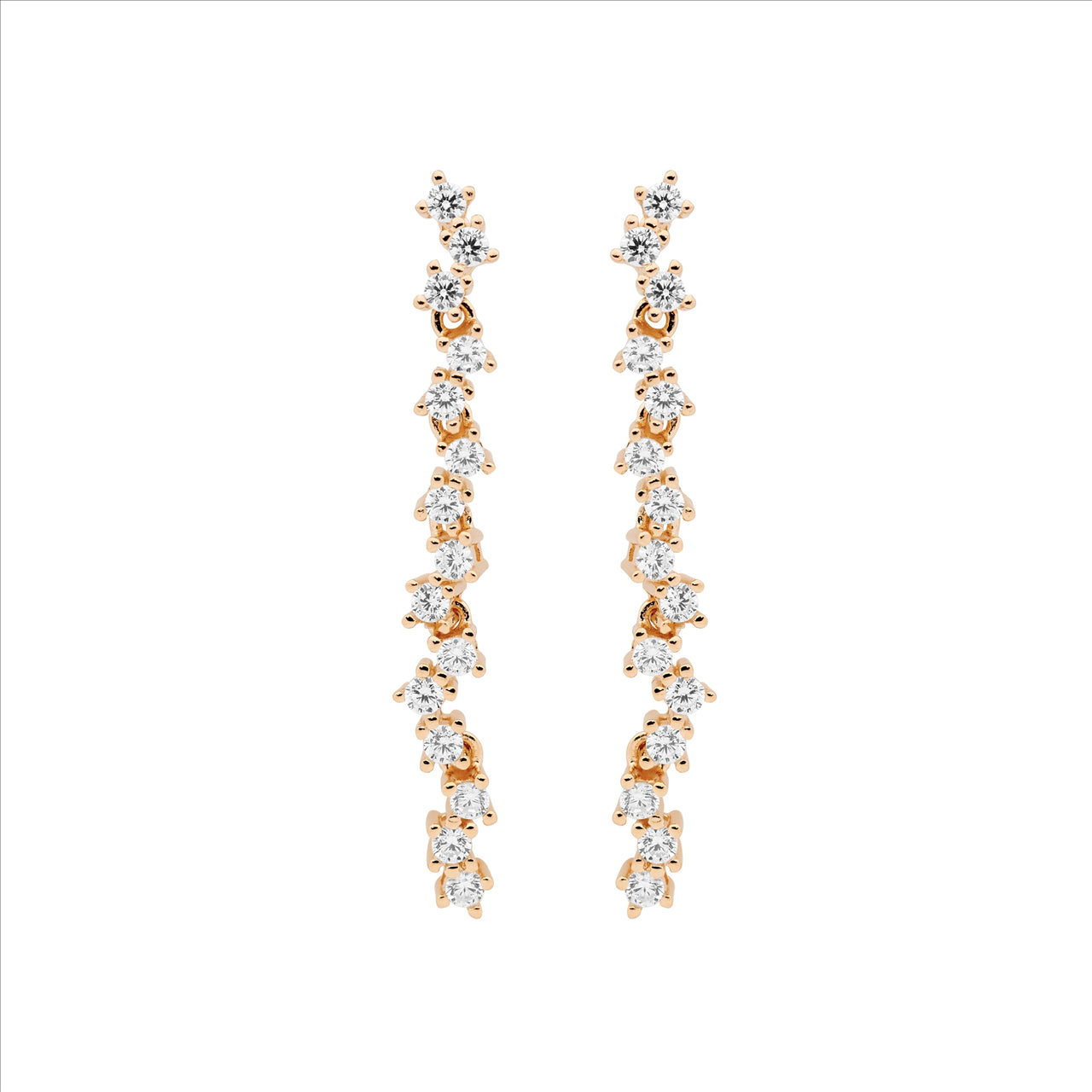 Ellani S/S R/P, WH CZ Staggered 4cm Drop Earring
