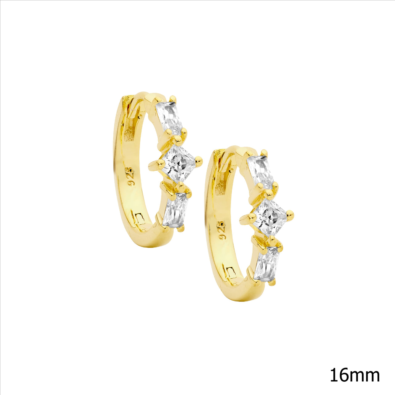 Ellani S/S G/P, WH CZ, 16mm Huggie Earrings