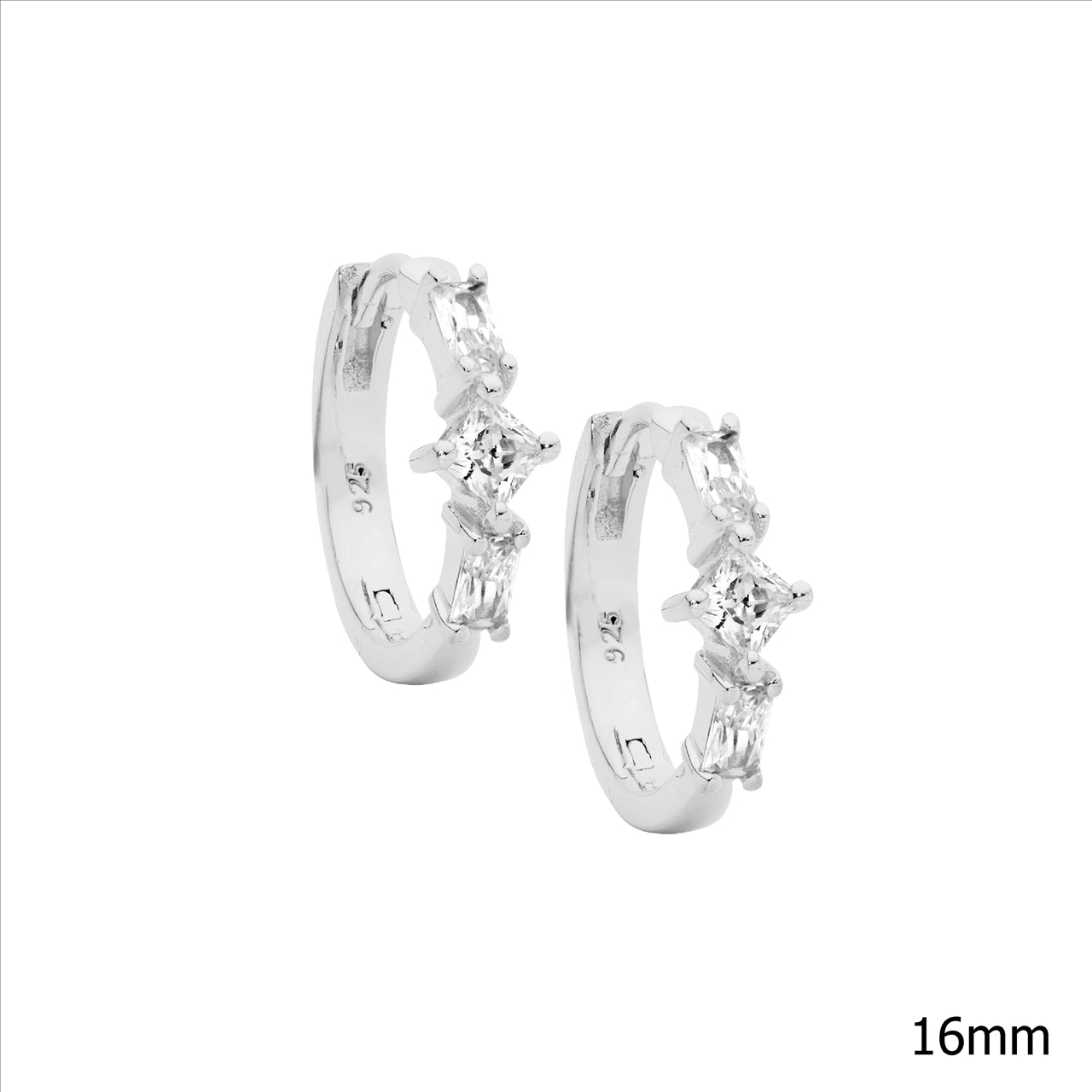 Ellani S/S, WH CZ, 16mm Huggie Earrings