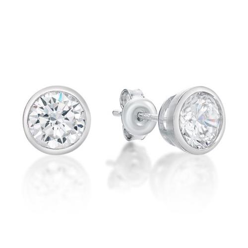 Sterling Silver 7mm Round White CZ Rubover Stud Earrings