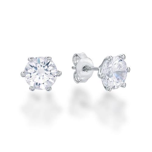 Sterling Silver 7mm Round White CZ 6-Claw Stud Earrings