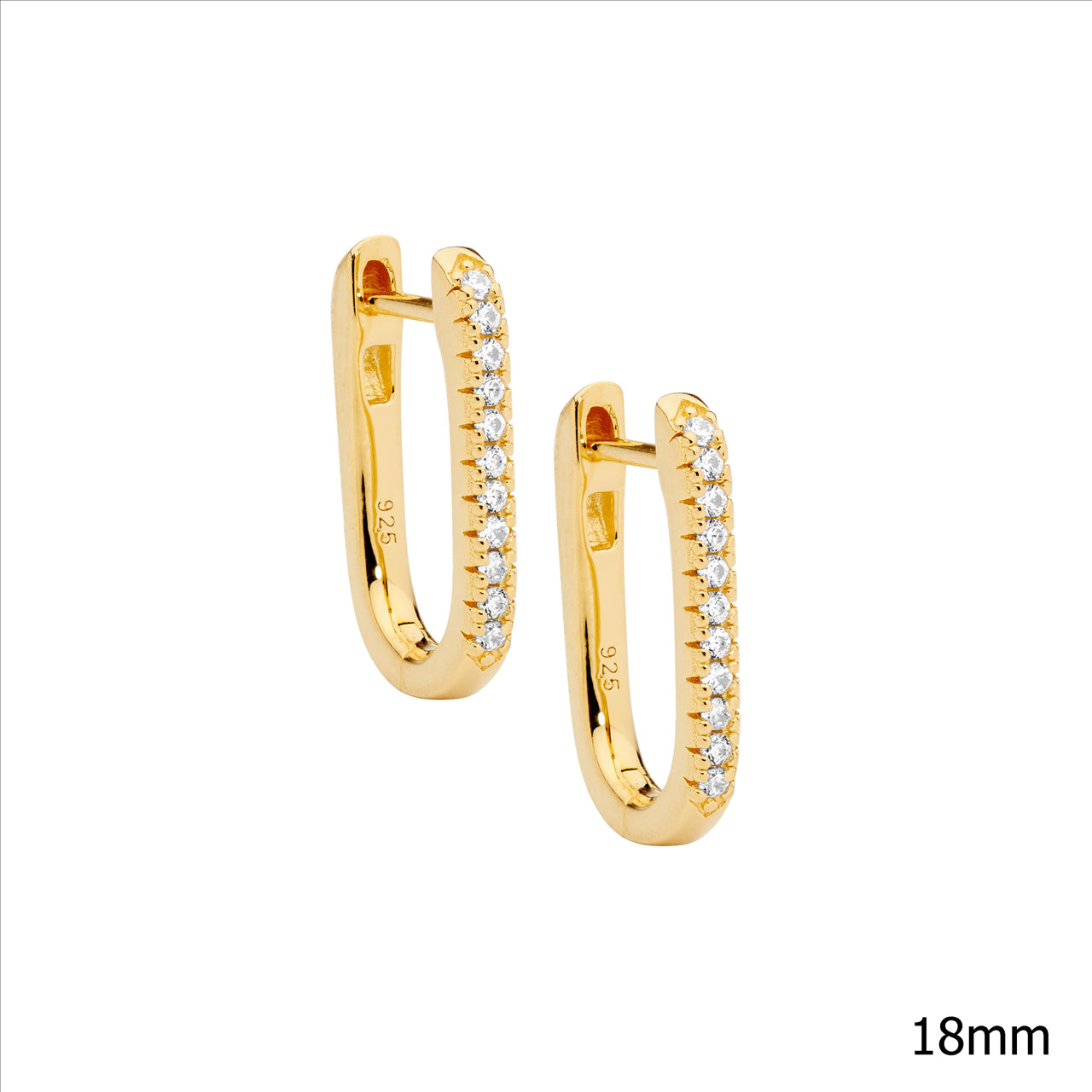 Sterling Silver White Cubic Zirconia 18mm Oval Hoop Earrings with Gold Plating