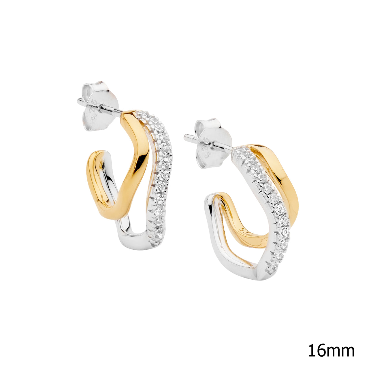 Double Wave Cubic Zirconia and Gold Hoop Earrings