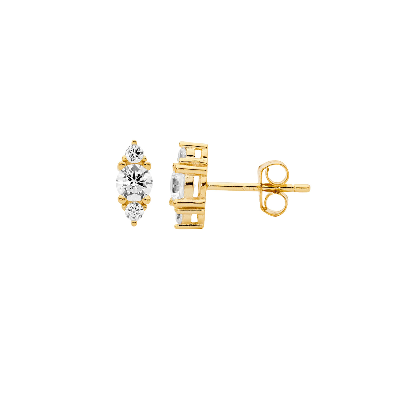Sterling Silver Gold Plated Cubic Zirconia Stud Earrings