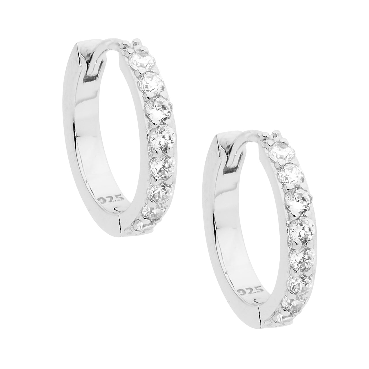 Sterling Silver Hoop Earrings with Single Row White Cubic Zirconia