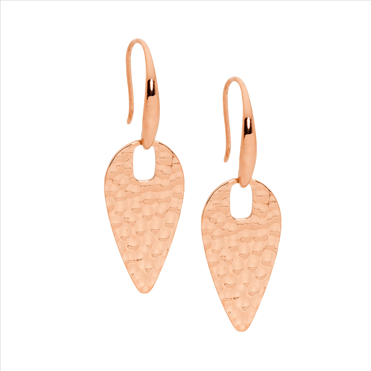 Stainless Steel Hammered Spear Drop Earrings with Rose Gold IP Plating