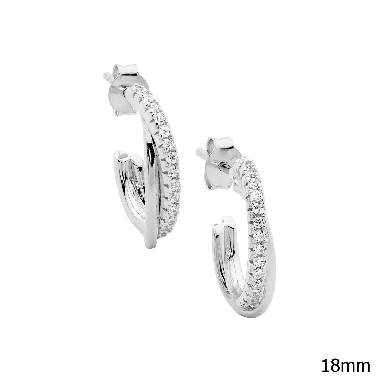 SS 18mm cross over oval hoop earrings with wh cz