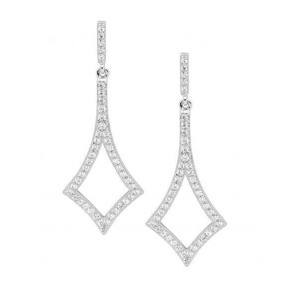 Ellani - Sterling Silver - Cubic Zirconia Diamond Shape Drop Earrings