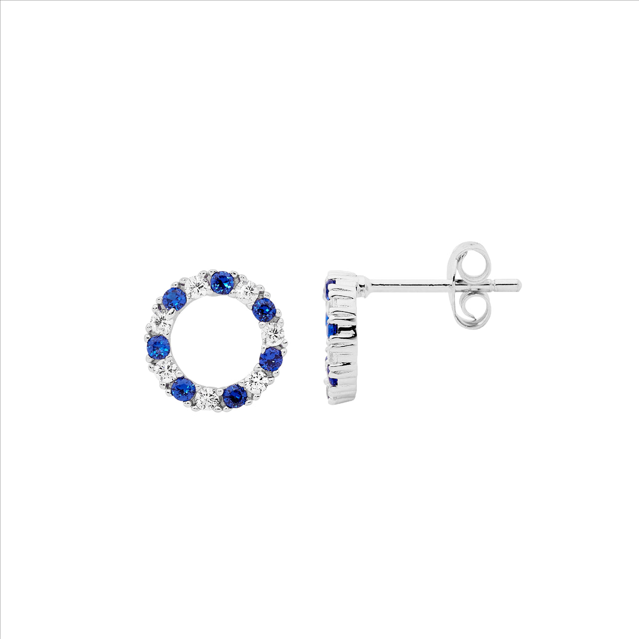 Dark Blue Cubic Zirconia Open Circle Earrings