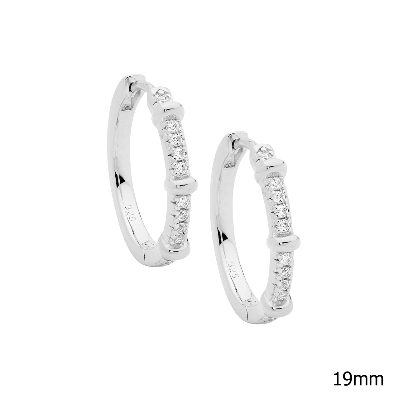Stainless Steel 19mm White CZ Hoop Earrings with 3 Bands