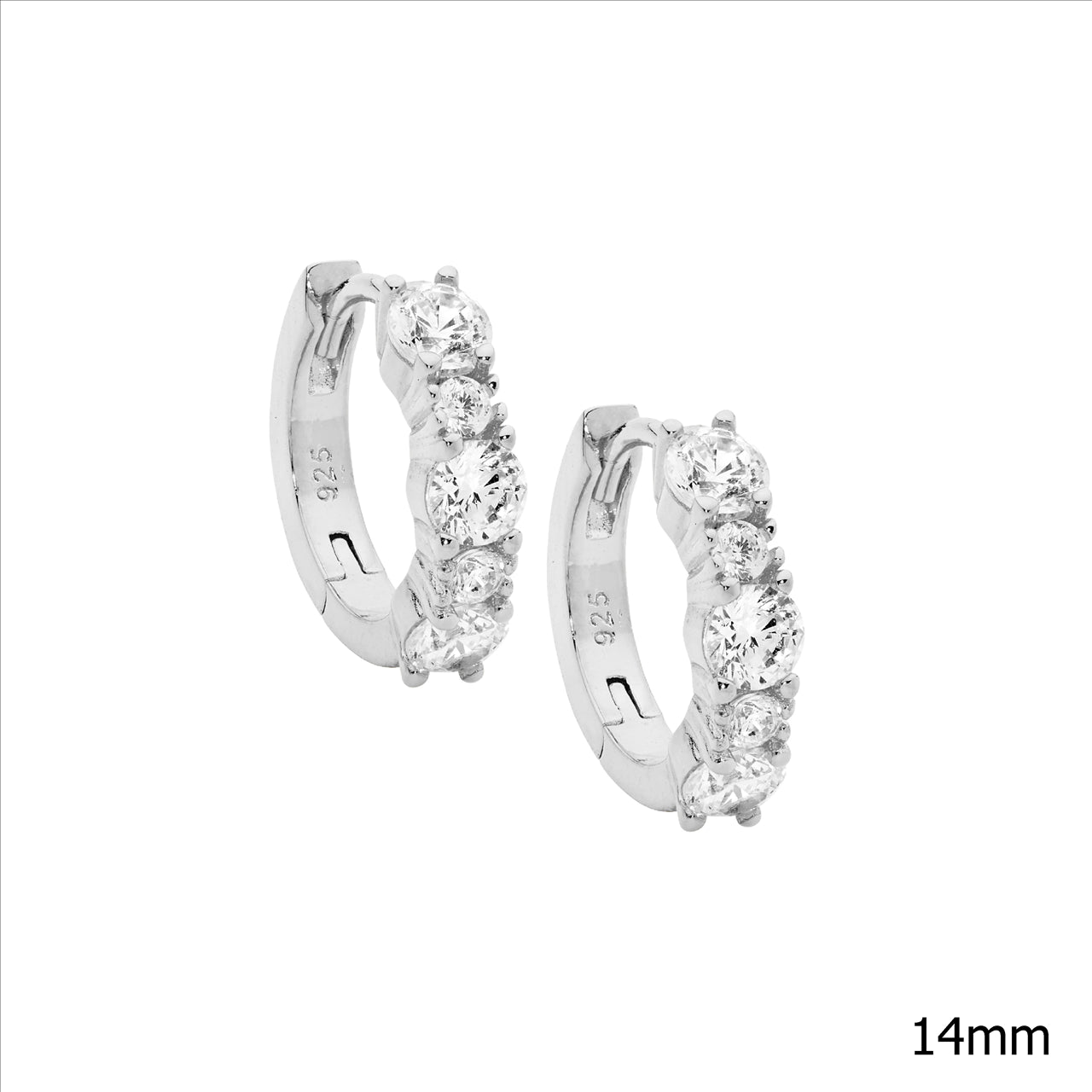 Sterling Silver 14mm Hoop Earrings with 2mm & 3.5mm White CZ