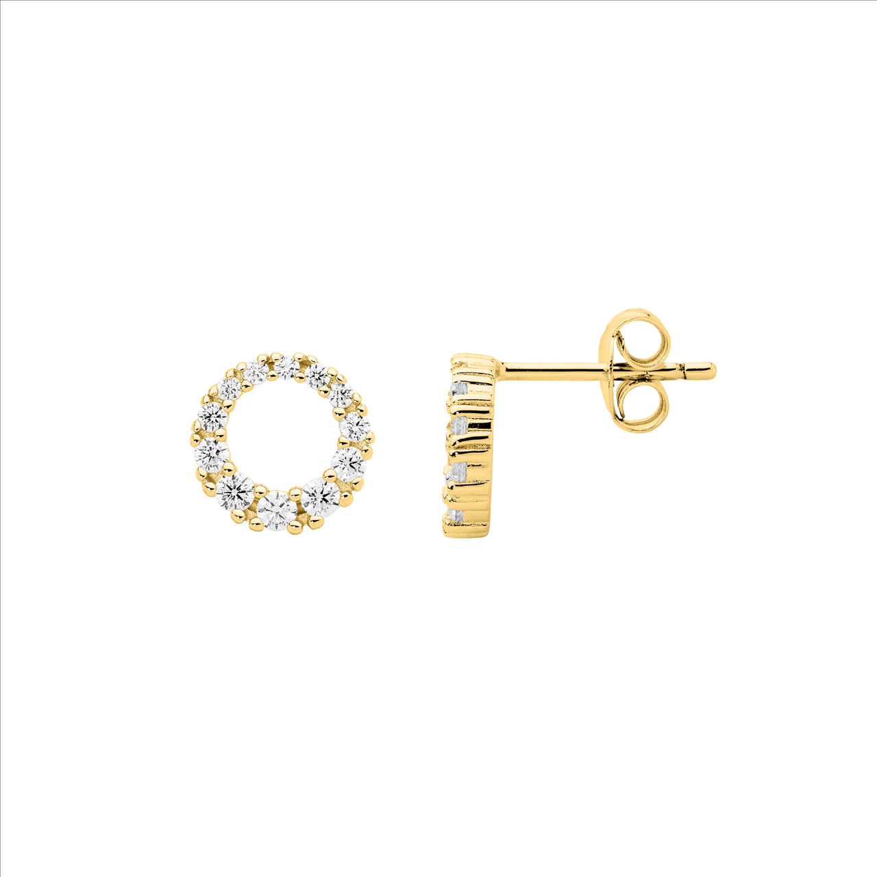 Gold Plated Sterling Silver Gradual White CZ 9mm Circle Earrings