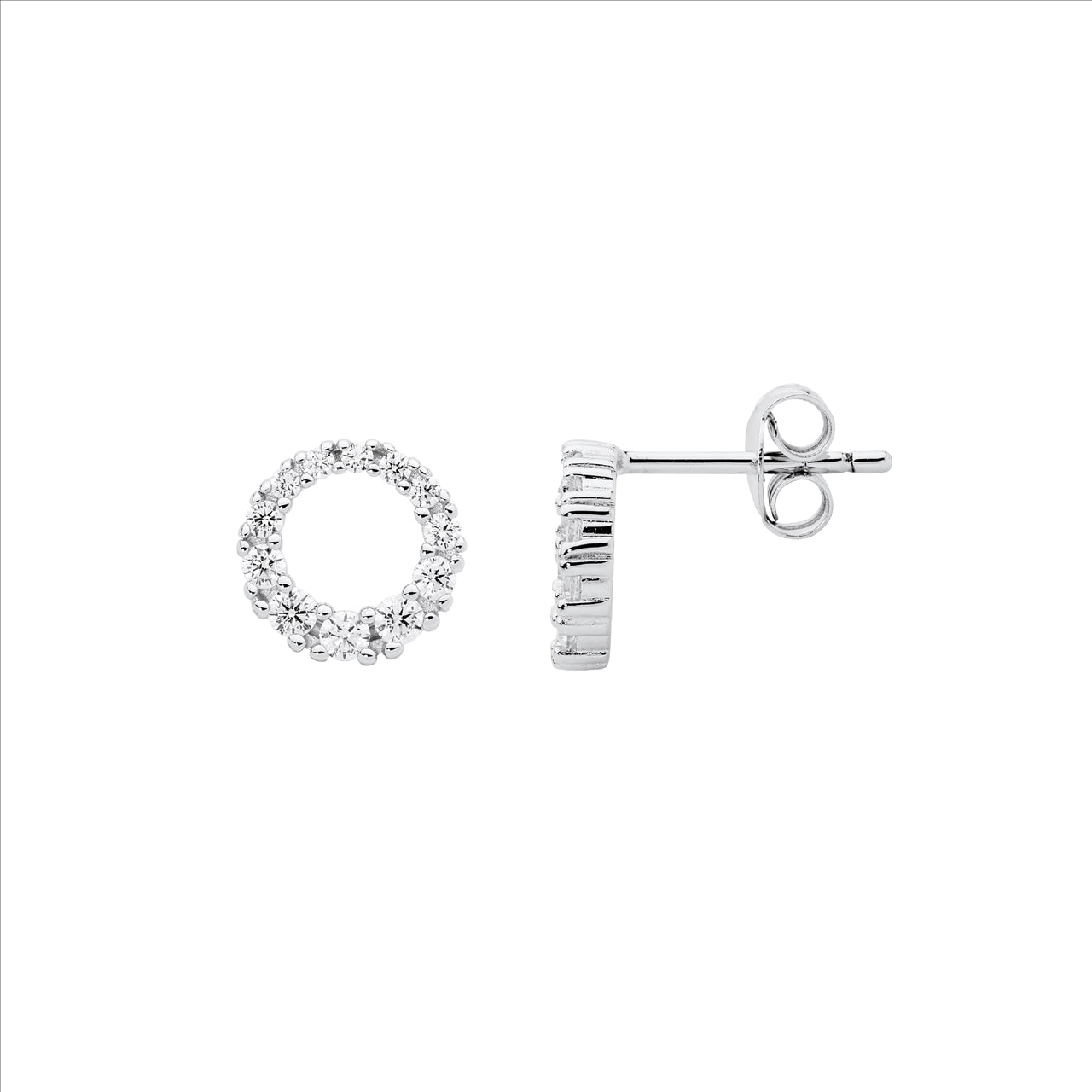 Sterling Silver Gradual White CZ 9mm Circle Earrings