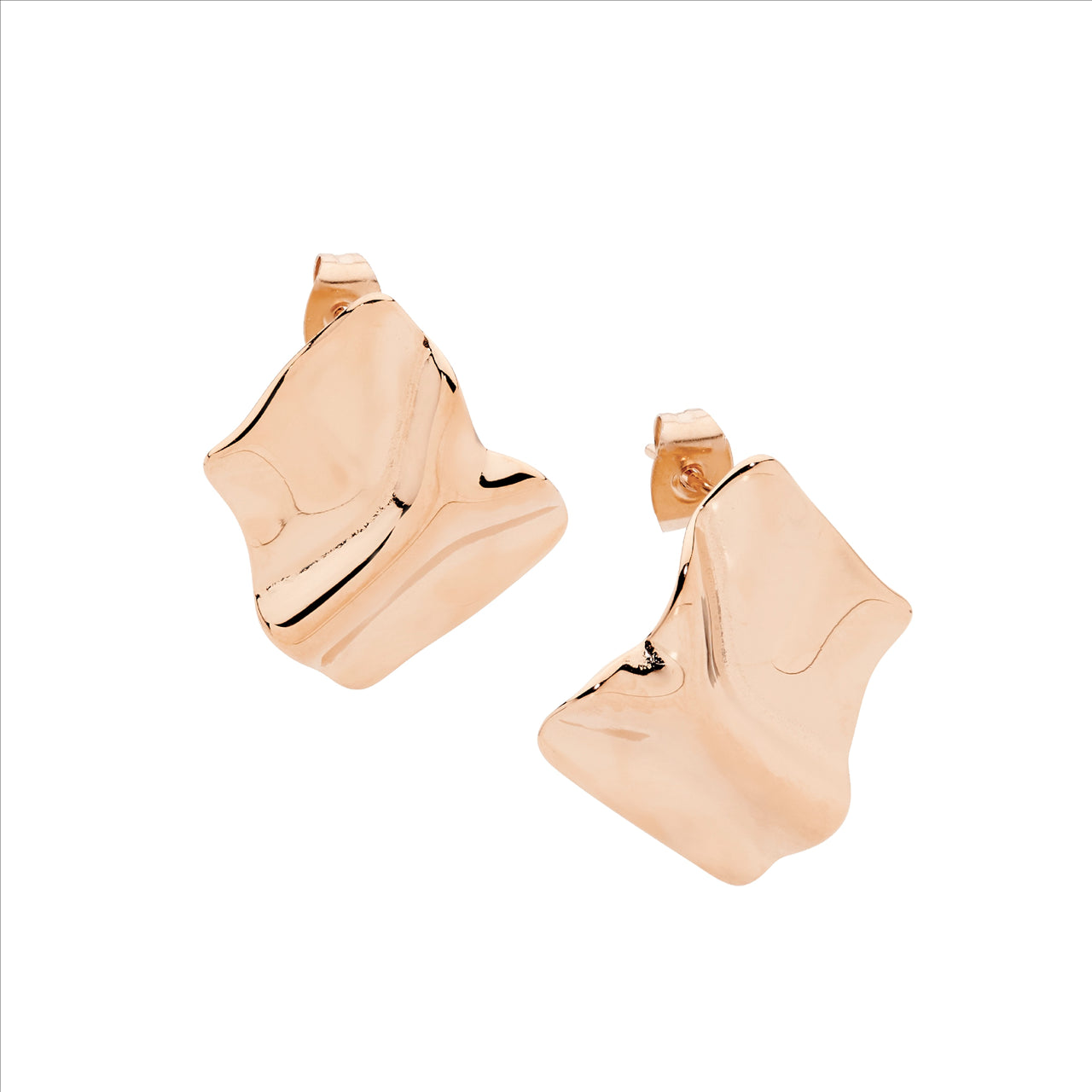 Rose Gold Plated Stainless Steel Crease Rectangle Stud Earrings