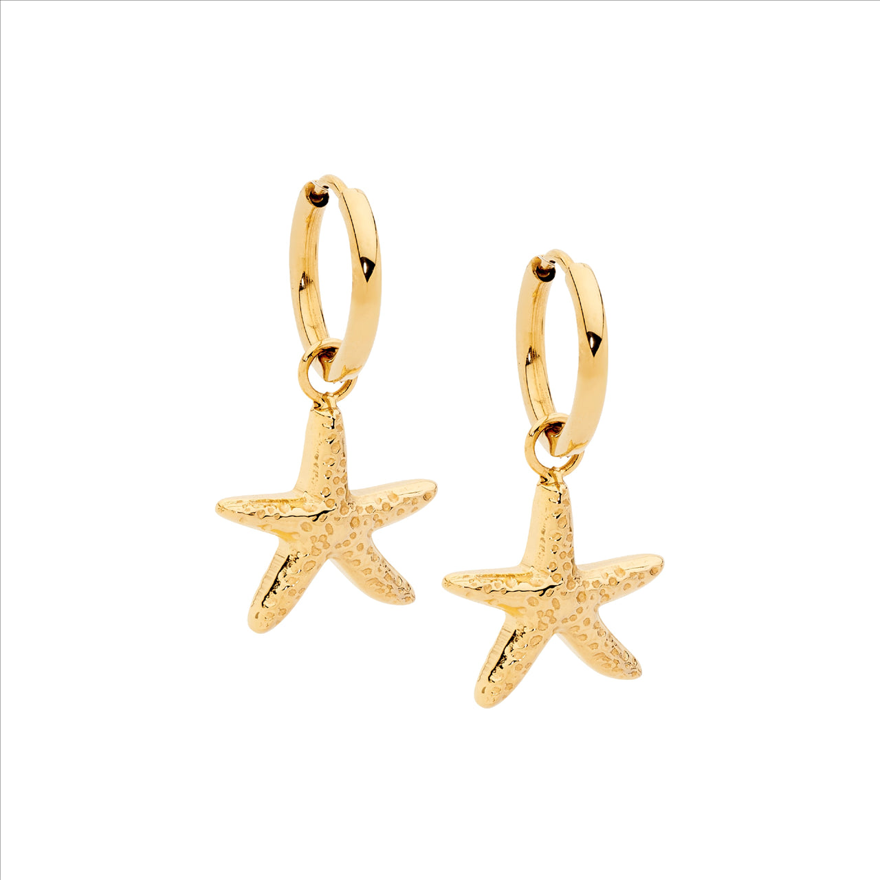 Gold Plated Stainless Steel 11mm Hoop Earrings with Starfish Drop