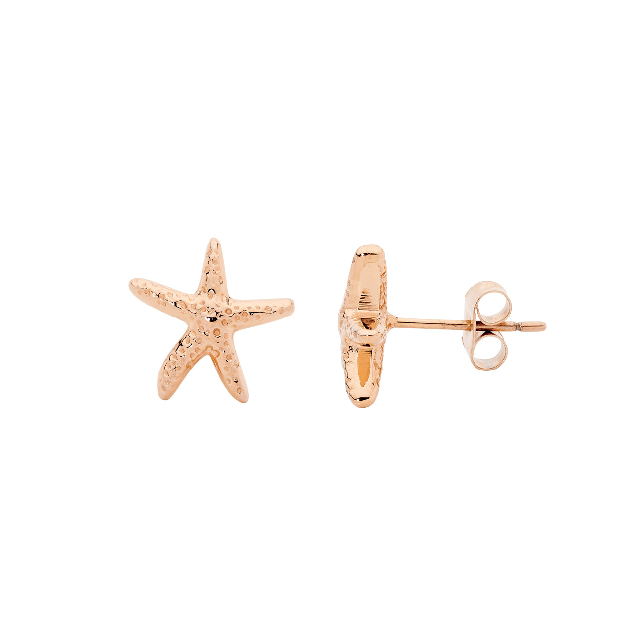 Stainless Steel Starfish Stud Earrings – Rose Gold IP Plated