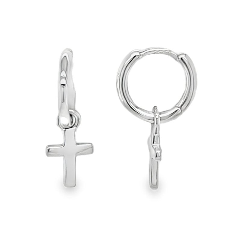 Cassie Huggie Earrings with Hanging Cross Silver