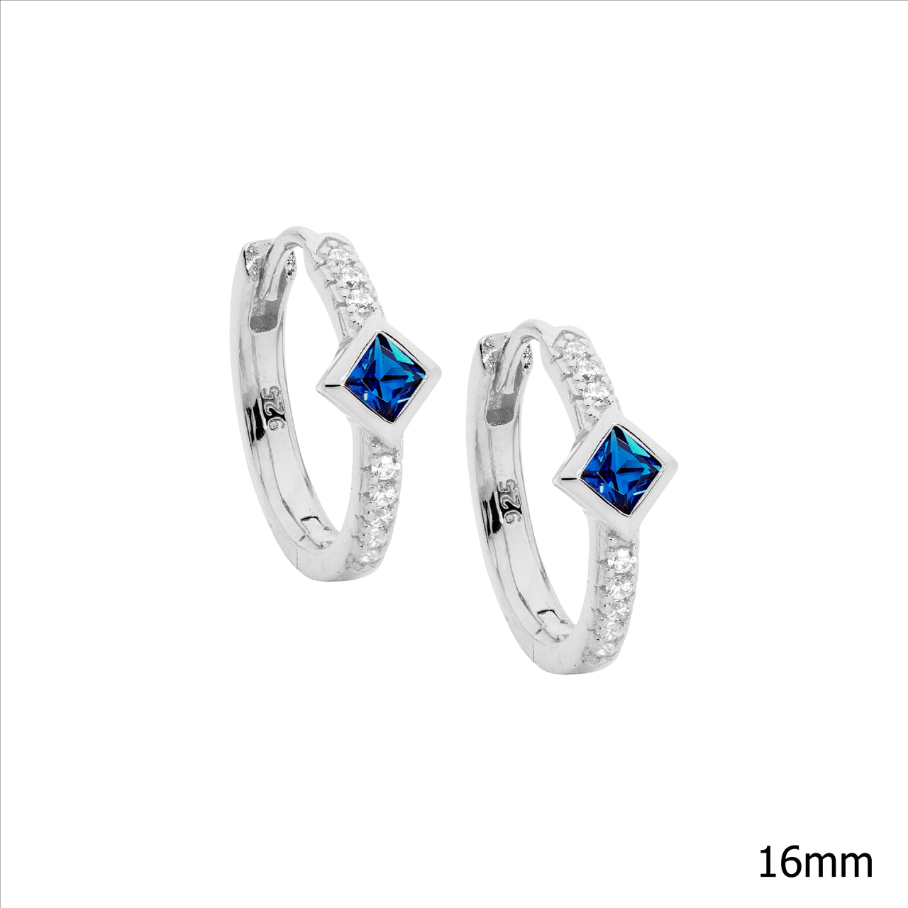 Sterling Silver White and Dark Blue Cubic Zirconia Hoop Earrings