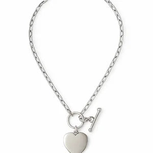 Sterling Silver Italian Cable Necklace with T-Bar & Heart