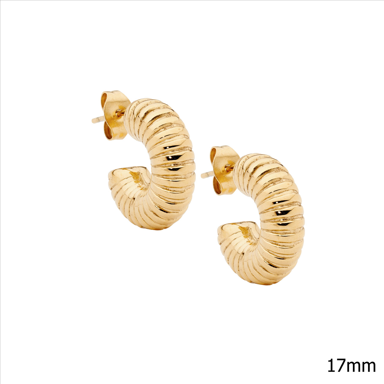 Stainless Steel Corrugated Hoop Earrings – 17mm, Gold IP Plated