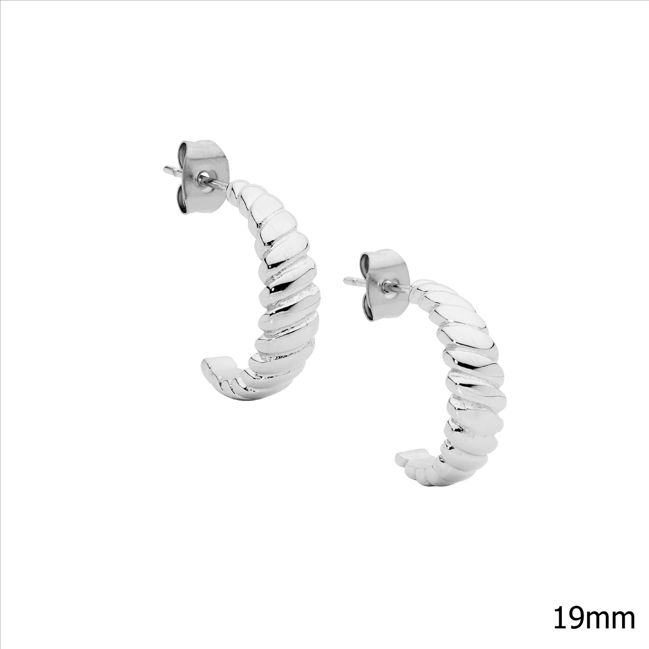 Ellani S/STEEL, CROSSIANT, 19MM HALF HOOP W/ STUD BACK