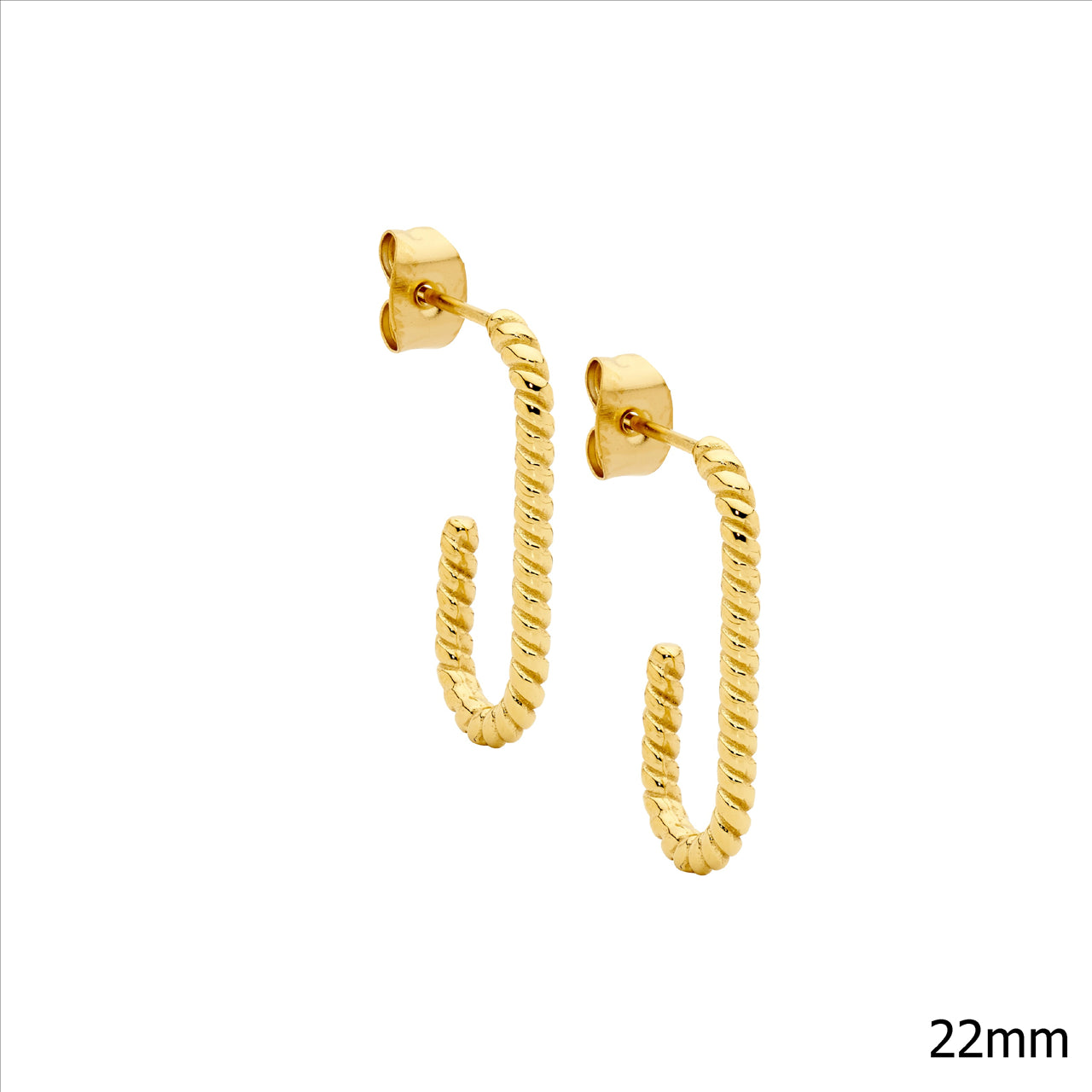 Ellani S/STEEL, Y/G PLATE LONG TWIST, 22MM HALF HOOP W/ STUD BACK