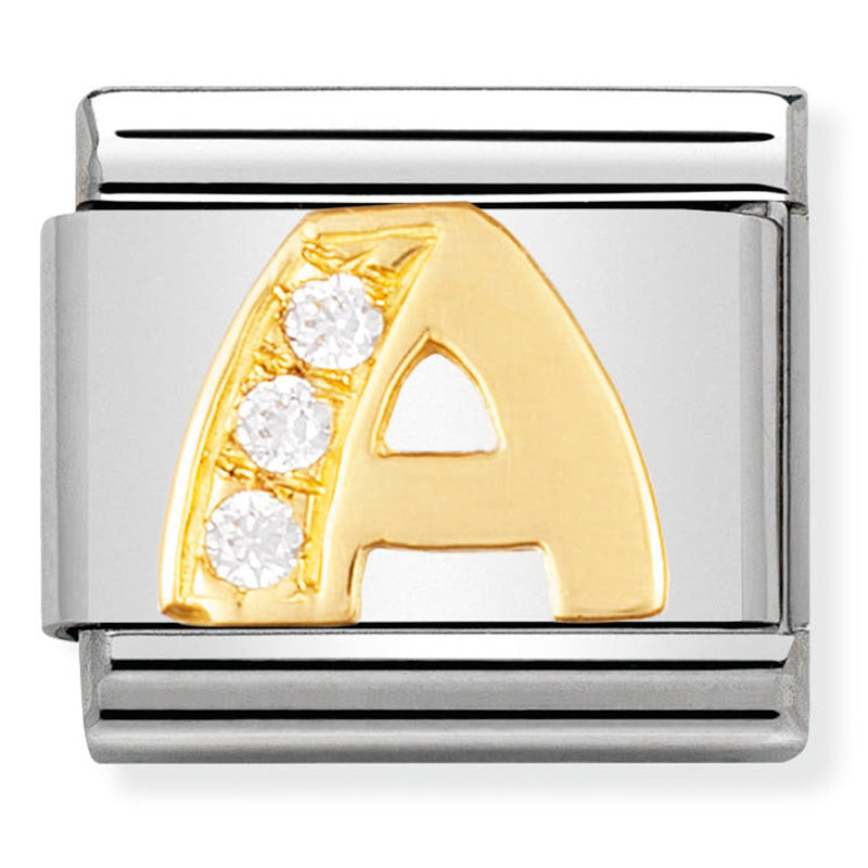 Gold Letter "A" with Cubic Zirconia Link