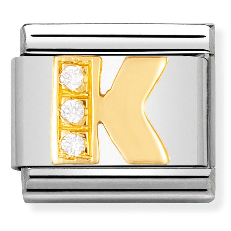 Gold and Cubic Zirconia Letter "K" Link