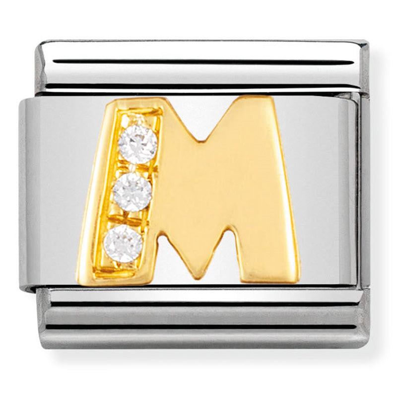 Gold and Cubic Zirconia Letter "M" Link