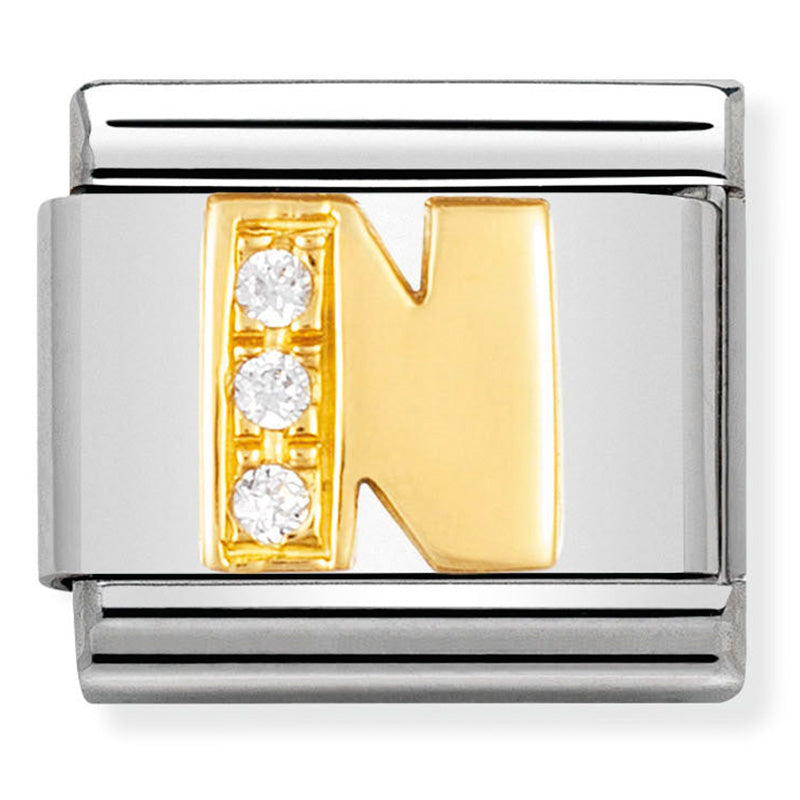 Gold and Cubic Zirconia Letter "N" Link