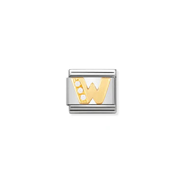 Gold and Cubic Zirconia Letter "W" Link