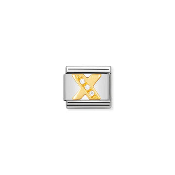 Gold and Cubic Zirconia Letter "X" Link