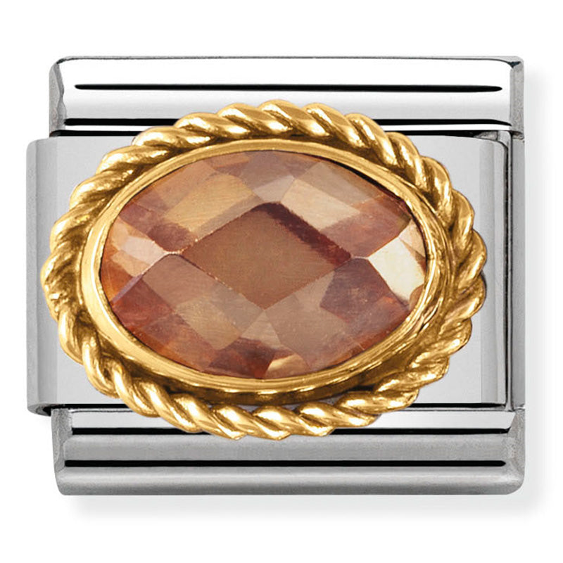 18ct Gold and Cubic Zirconia Oval Steel Link