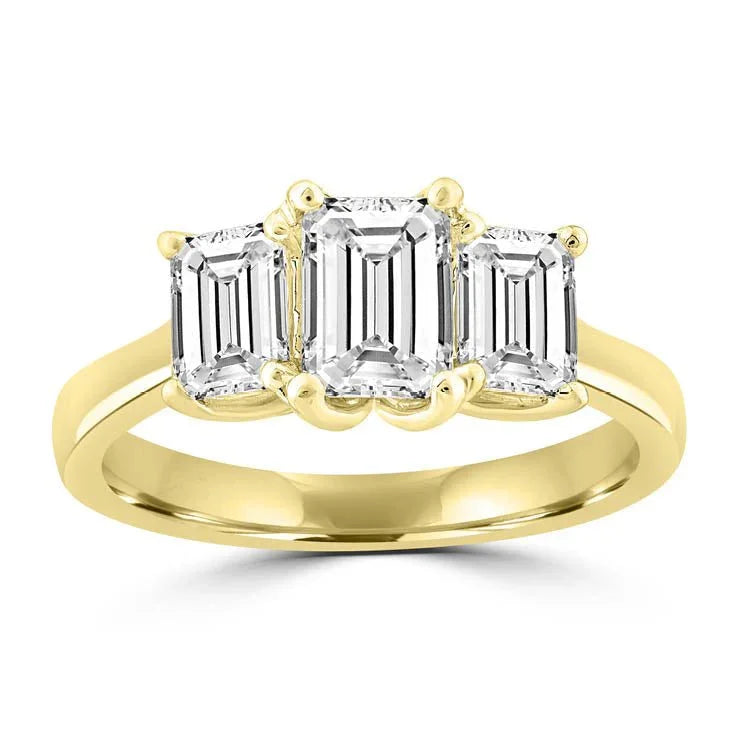18ct Yellow Gold Emerald-Cut Diamond Trilogy Ring Romano's Jewellers Stafford.