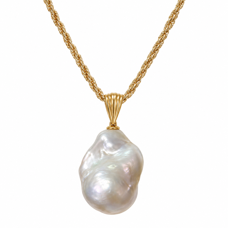 9ct Yellow Gold White Baroque Freshwater Pearl Pendant – AAA Grade